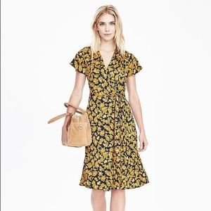 Banana Republic Yellow Floral Pleated Wrap Dress
